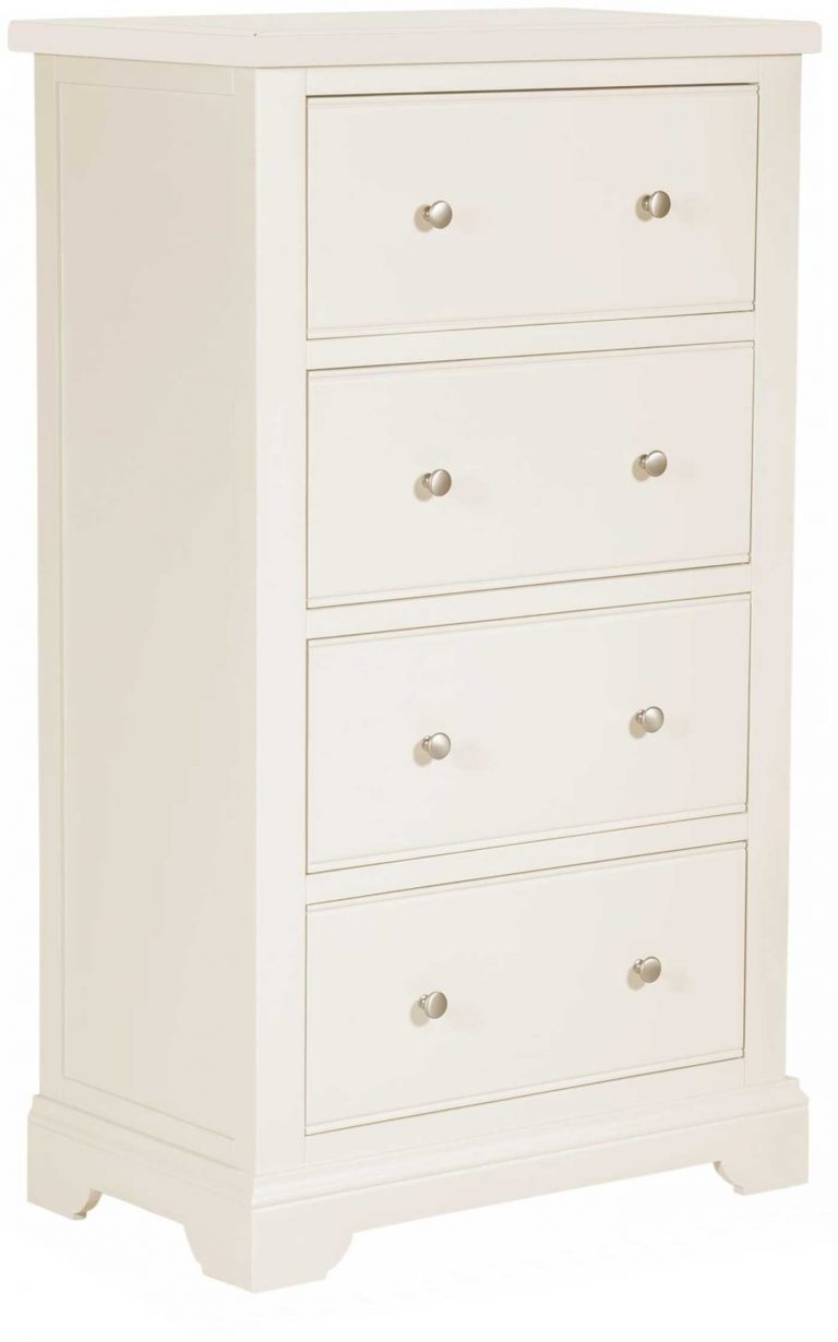 Classic Lily Painted White 4 Drawer Tall Chest of Drawers | Fully Assembled