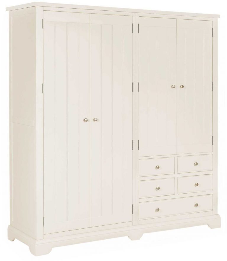 Classic Lily Painted White 4 Door Wardrobe With Drawers