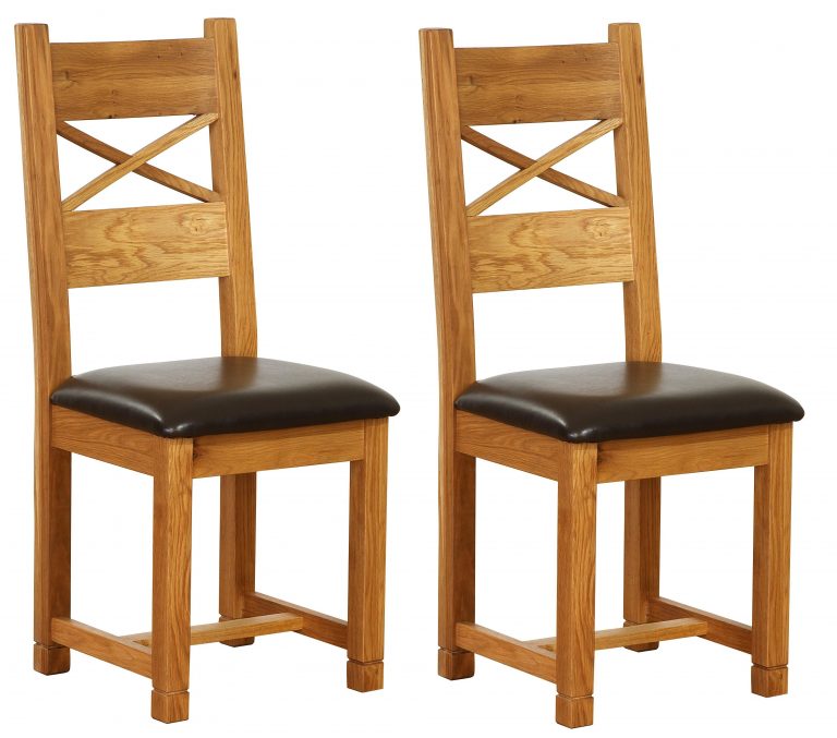 Besp-Oak Vancouver Oak Cross Back Dining Chair with Chocolate Leather Seat (Pack of 2 | Fully Assembled