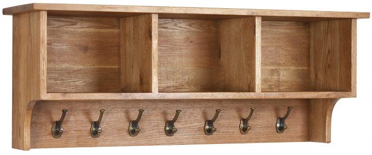 Besp-Oak Vancouver Oak Wall Shelf with Coat Rack | Fully Assembled
