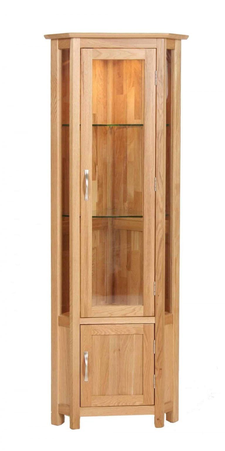 Devonshire New Oak Corner Display Unity With Light & Cupboard | Fully Assembled