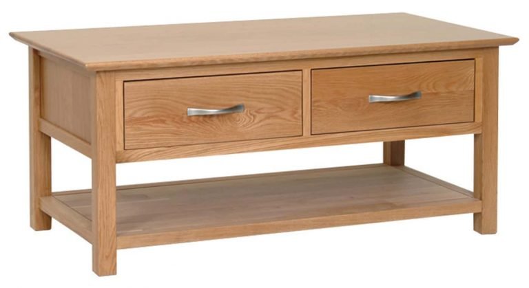 Devonshire New Oak Coffee Table with Shelf and 2 Drawers | Fully Assembled