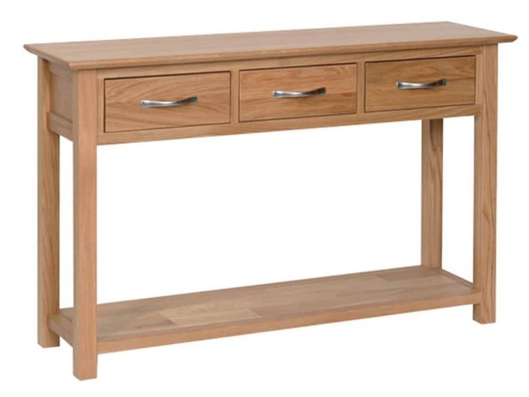 Devonshire New Oak Console Table with 3 Drawers & Shelf | Fully Assembled