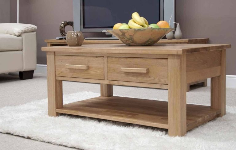 Homestyle Opus Solid Oak 3ft x 2ft Coffee Table with 2 Drawers