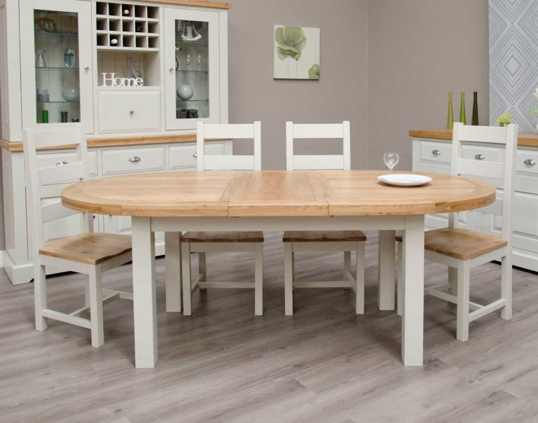 Deluxe Soft Grey With Oak Top Oval Extending Dining Table