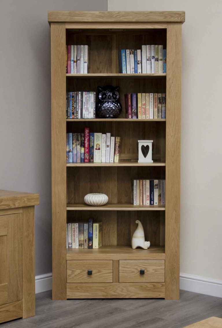 Homestyle Bordeaux Oak Large Bookcase with 2 Drawers & 4 Shelves | Fully Assembled