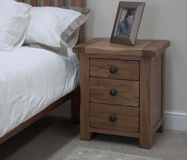 Original Rustic Solid Oak 3 Drawer Bedside Cabinet