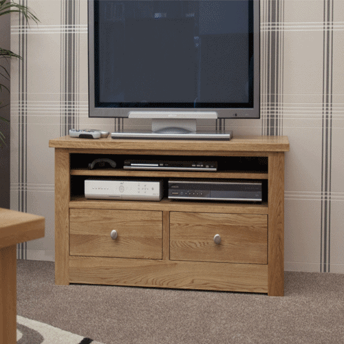 Homestyle Torino Solid Oak Small Plasma Unit with 2 Drawers | Fully Assembled