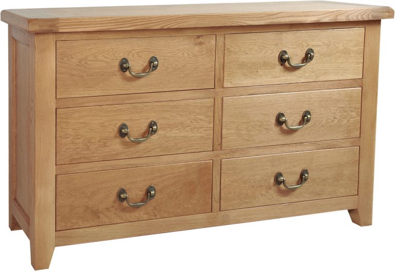Somerset Waxed Oak 6 Drawer Wide Chest of Drawers | Fully Assembled