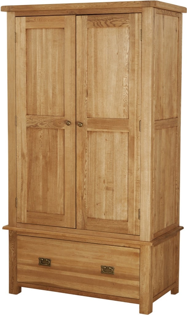 Suffolk Solid Oak 1 Drawer 2 Door Double Wardrobe