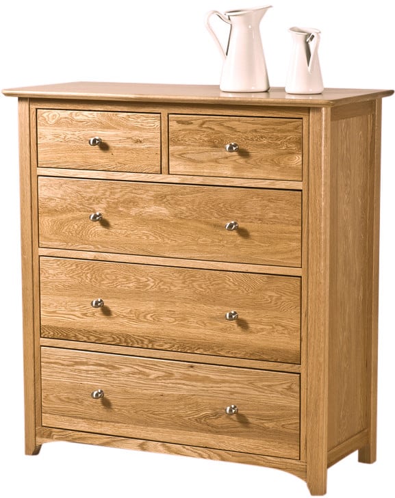 Cambridge Solid Oak 2 over 3 Drawer Chest | Fully Assembled
