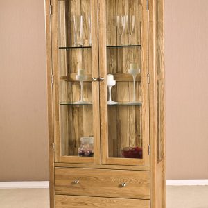 Homestyle Bordeaux Oak Glass Cabinet With Light | Fully Assembled
