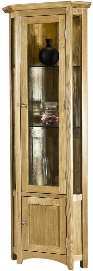 Cambridge Solid Oak Corner Display Cabinet With Light | Fully Assembled