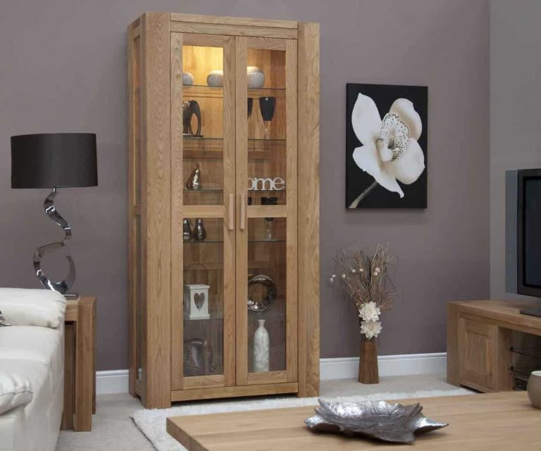 Homestyle Trend Solid Oak 2 Door Glass Display Cabinet | Fully Assembled