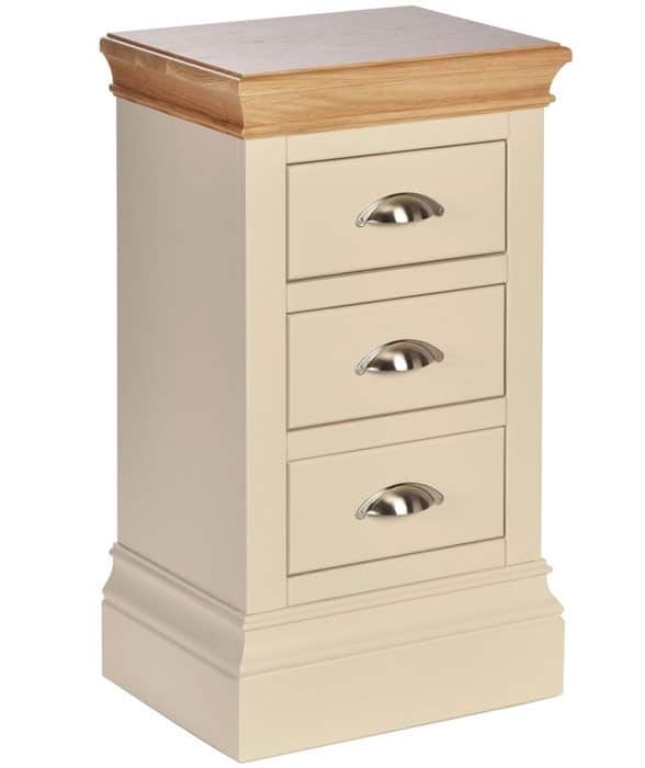 Lundy Painted Ivory With Oak Top  3 Drawer Compact Bedside Cabinet | Fully Assembled