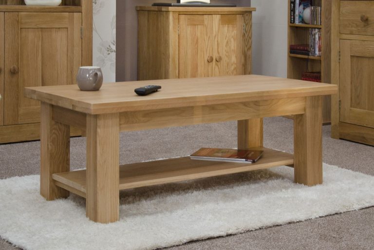 Homestyle Opus Solid Oak 4′ x 2′ Coffee Table with Shelf