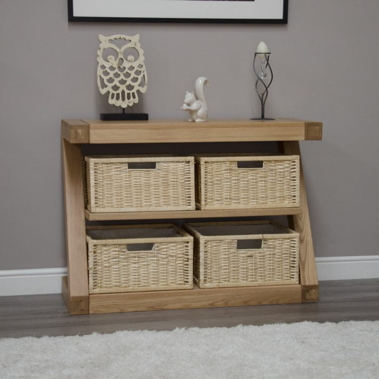 Homestyle Z Solid Oak 4 Basket Console Hall Table | Fully Assembled