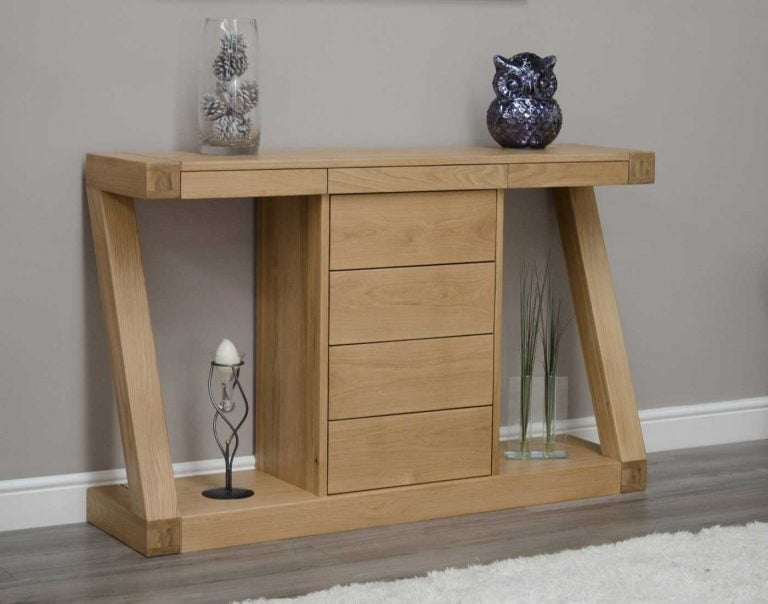 Homestyle Z Solid Oak Console Hall Table with 4 Drawers | Fully Assembled