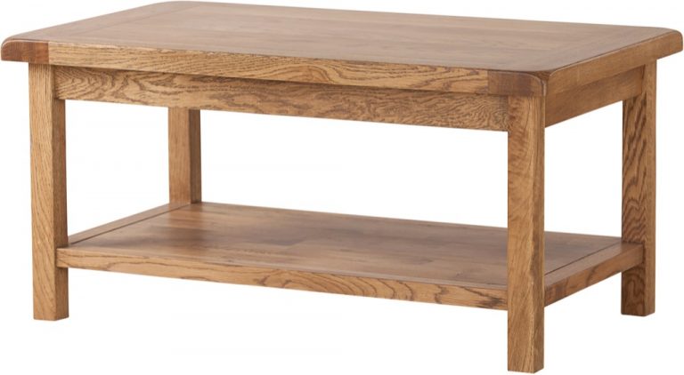 Country Rustic Oak Coffee Table with Shelf | Fully Assembled