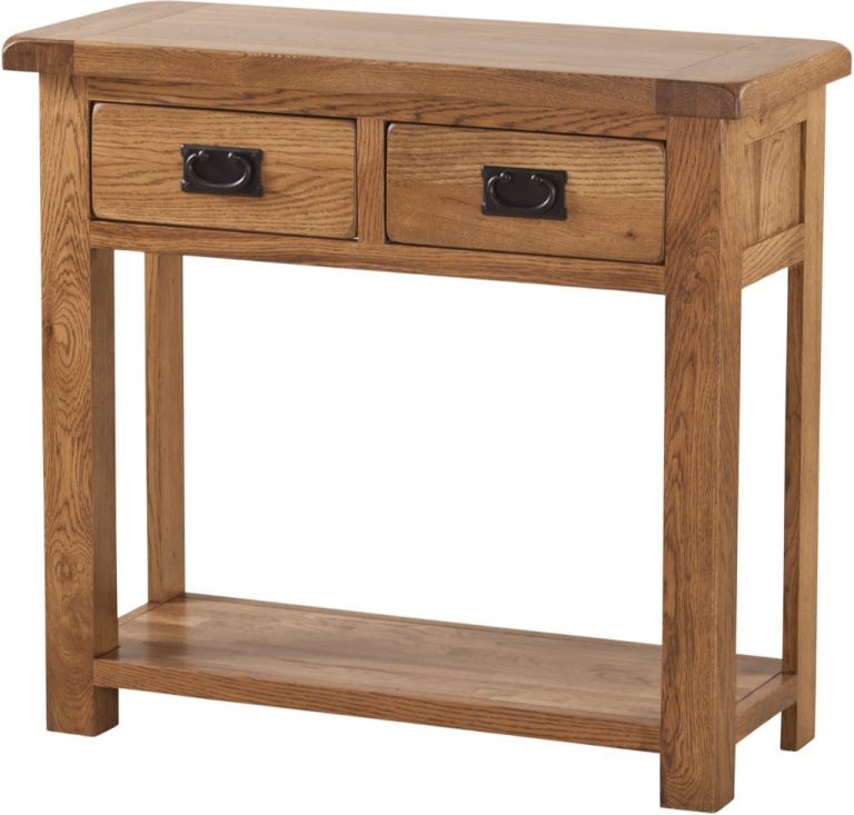 Country Rustic Oak 2 Drawer Console Table with Shelf | Fully Assembled