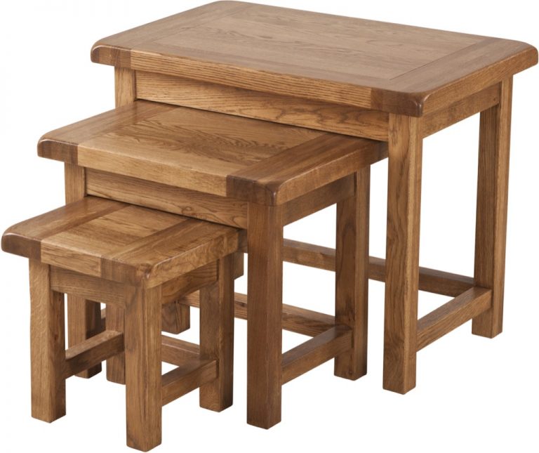 Country Rustic Oak Small Nest of 3 Tables | Fully Assembled