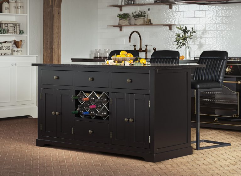 Oxford Kitchen Island Painted Black with Black Granite Worktop | Fully Assembled