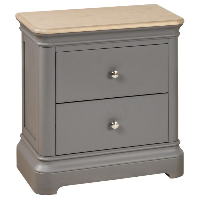 Pebble Painted 2 Drawer Bedside Cabinet Slate Grey | Fully Assembled
