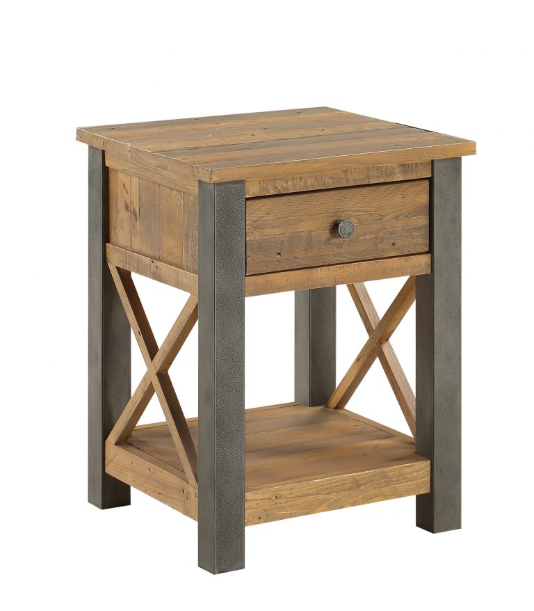 Urban Elegance Reclaimed Lamp Table with Drawer  | Fully Assembled
