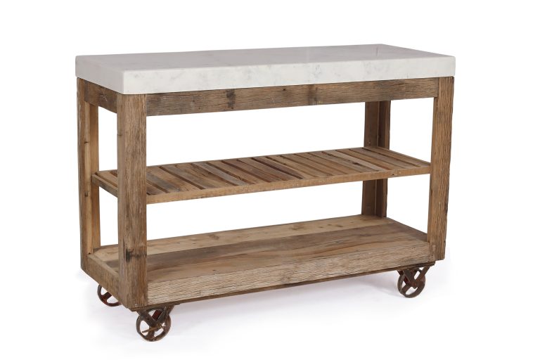 Cosgrove Reclaimed Wood Large Marble Top Open Kitchen Island