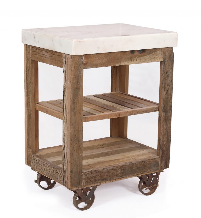 Cosgrove Reclaimed Wood Small Marble Top Open Kitchen Island
