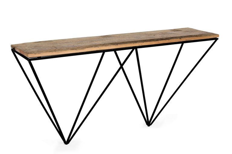 Cosgrove Reclaimed Wood Console Table with Metal Geometric Frame | Fully Assembled
