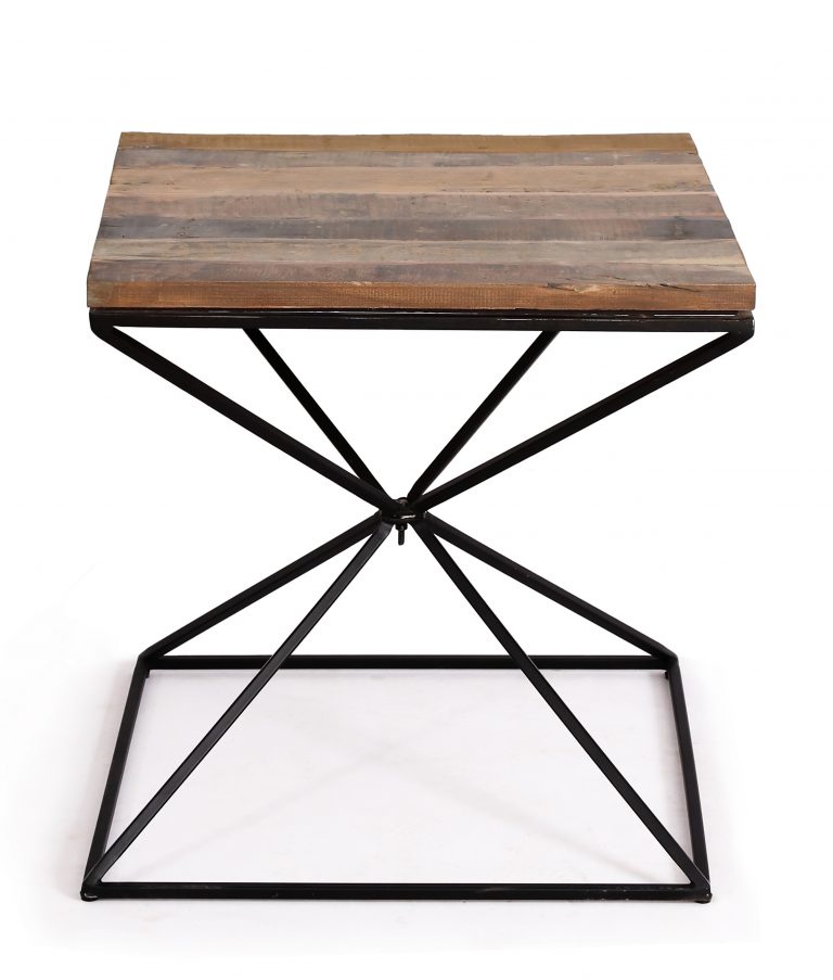 Cosgrove Reclaimed Wood Side Table with Metal Geometric Frame | Fully Assembled