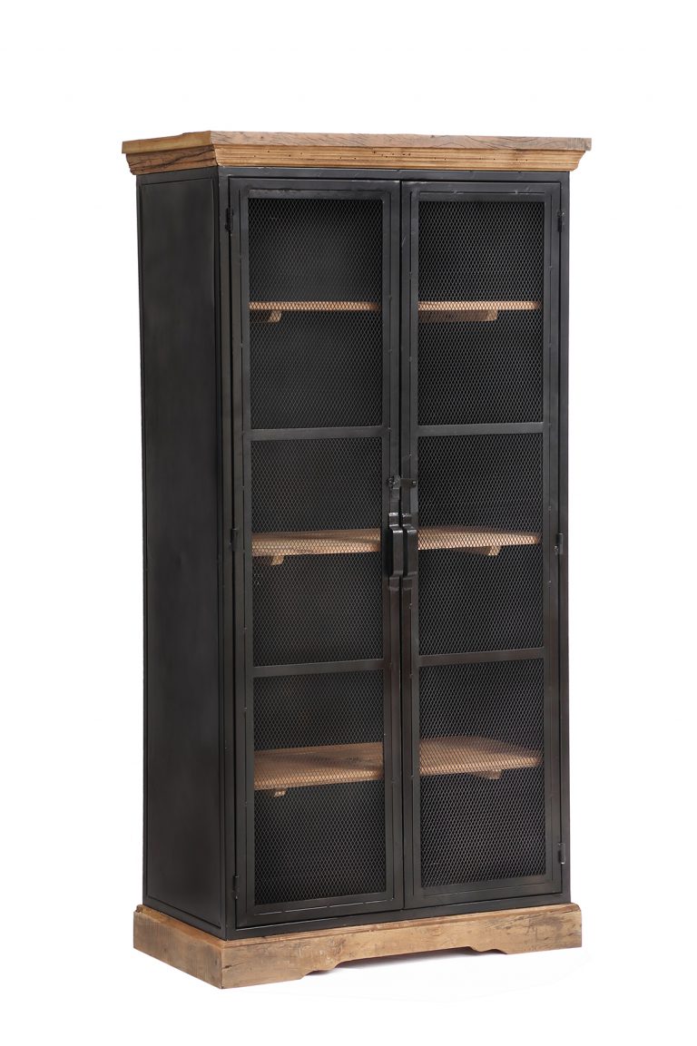 Cosgrove Tall 2 Door Reclaimed Wood Cabinet With Mesh Doors | Fully Assembled