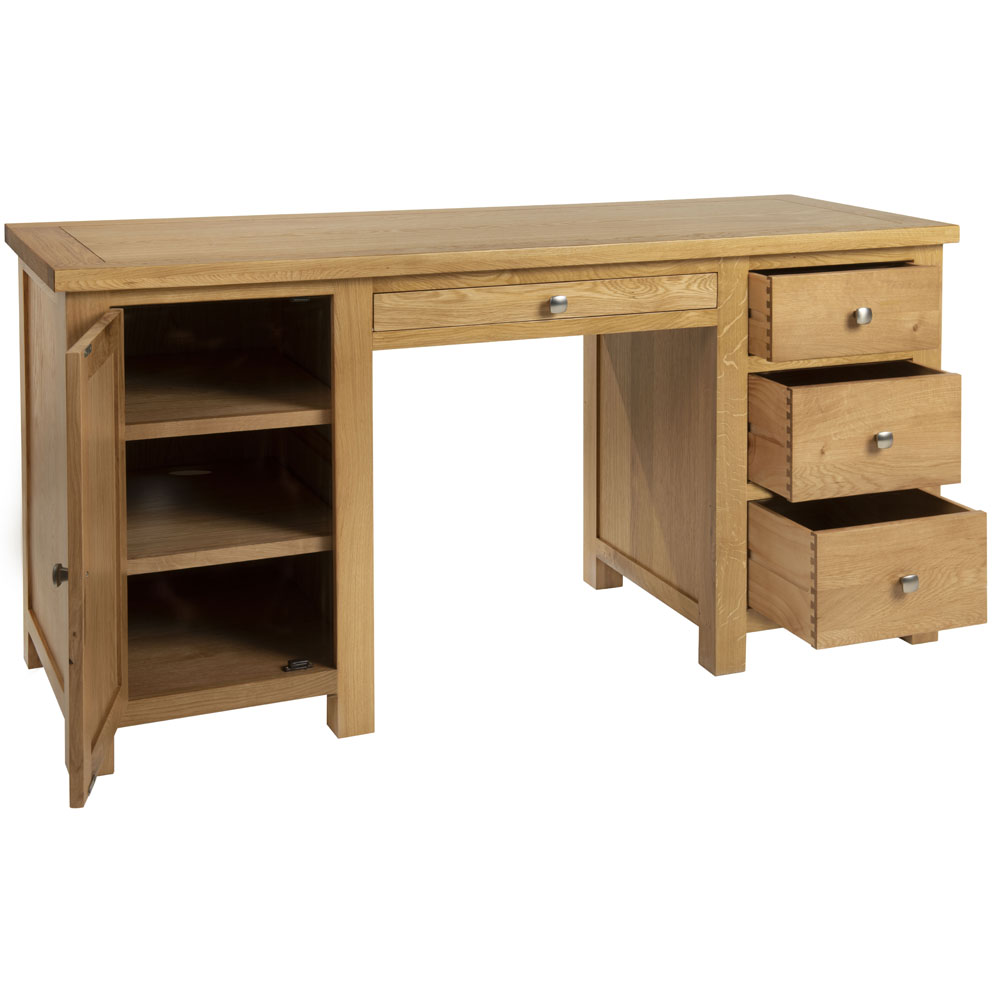 Dorset Oak Double Pedestal Desk - Open