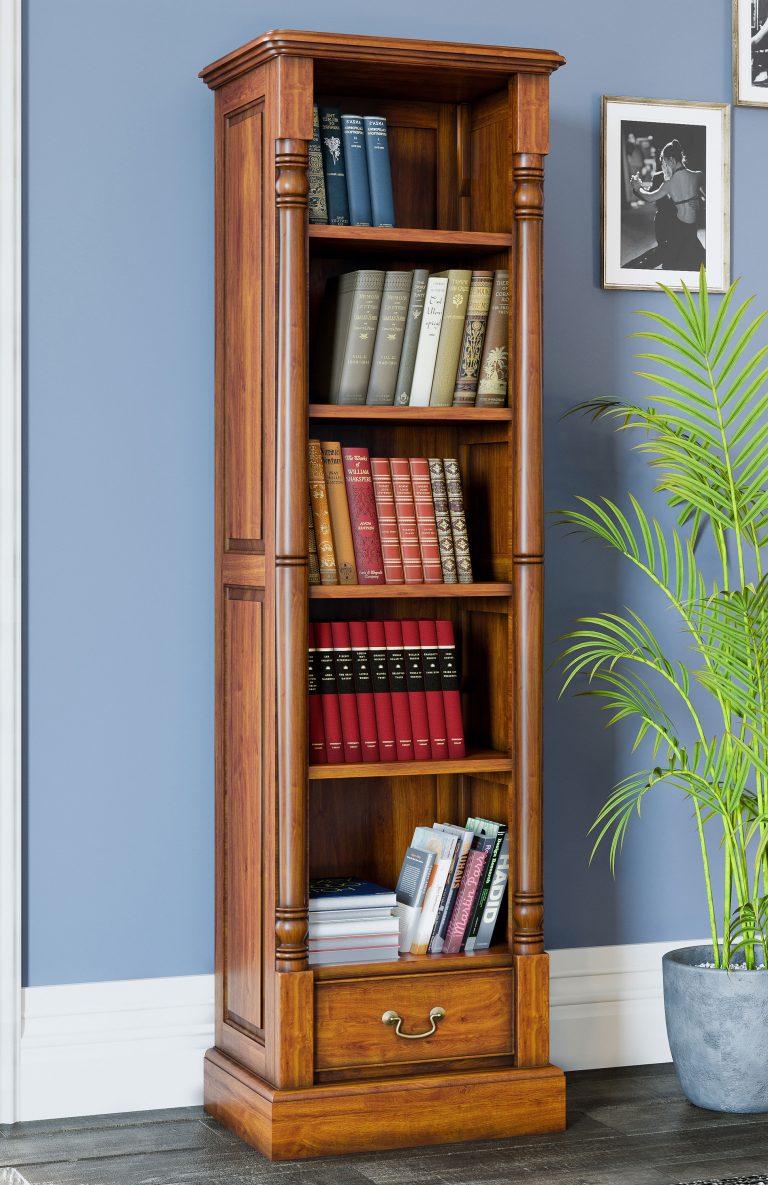 La Reine Mahogany Narrow Alcove Bookcase with Drawer