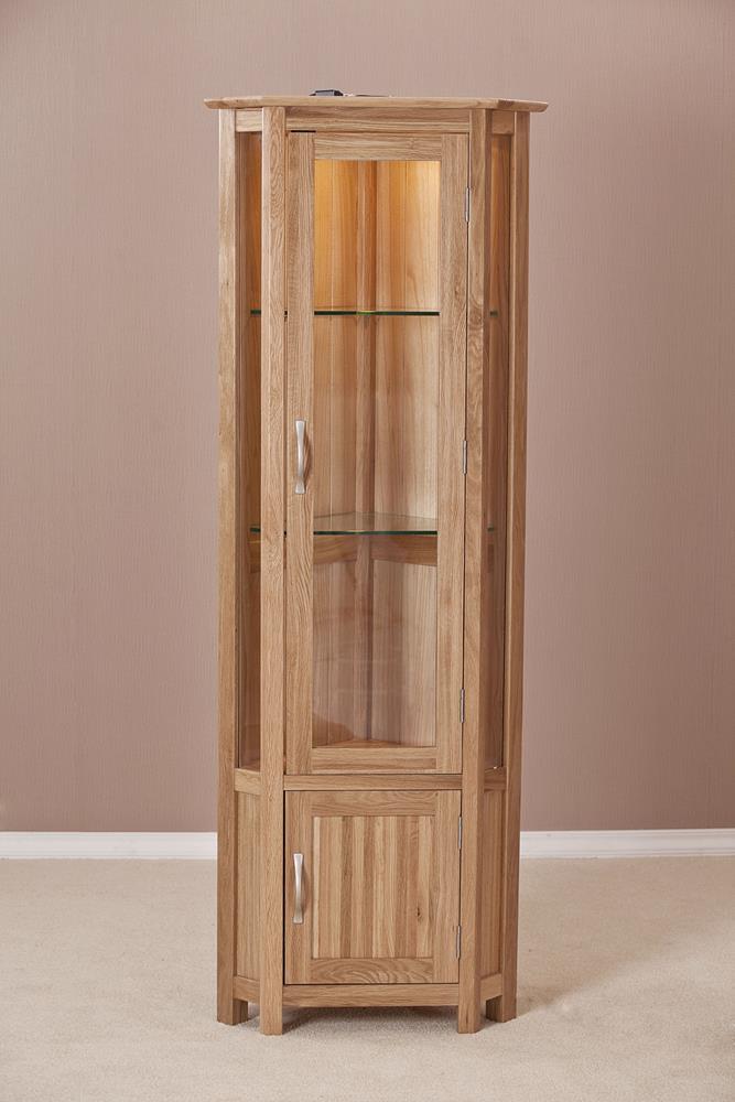 Classic Oak Corner Display Unity With Light & Cupboard | Fully Assembled