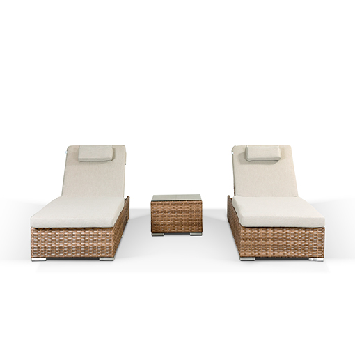 Creole Set of 2 Sun Loungers with Side Table in Brown