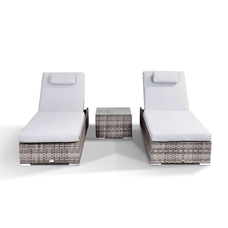 Creole Set of 2 Sun Loungers with Side Table in Grey