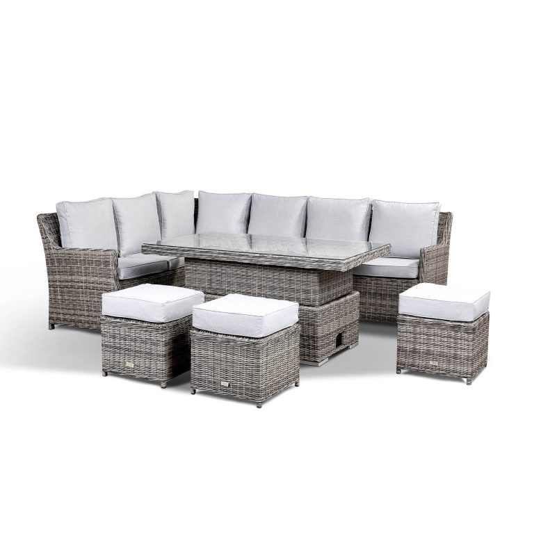 Imola Corner Sofa with Rising Table and 3 Stools in Grey