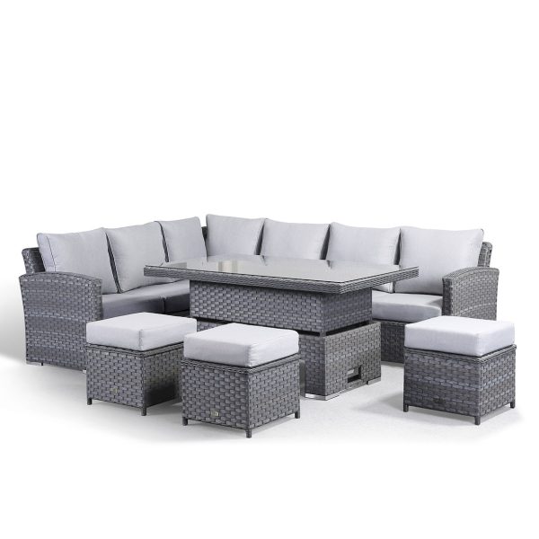 Violet Corner Sofa with Rising Table, Bench and Stool in Grey