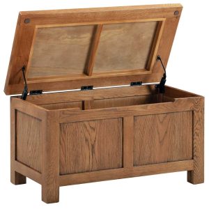 DOR021R_blanket_box_end_of_bed_storage_bedroom_dark_rustic_oak_open Windsor Rustic Oak Blanket Box - Open