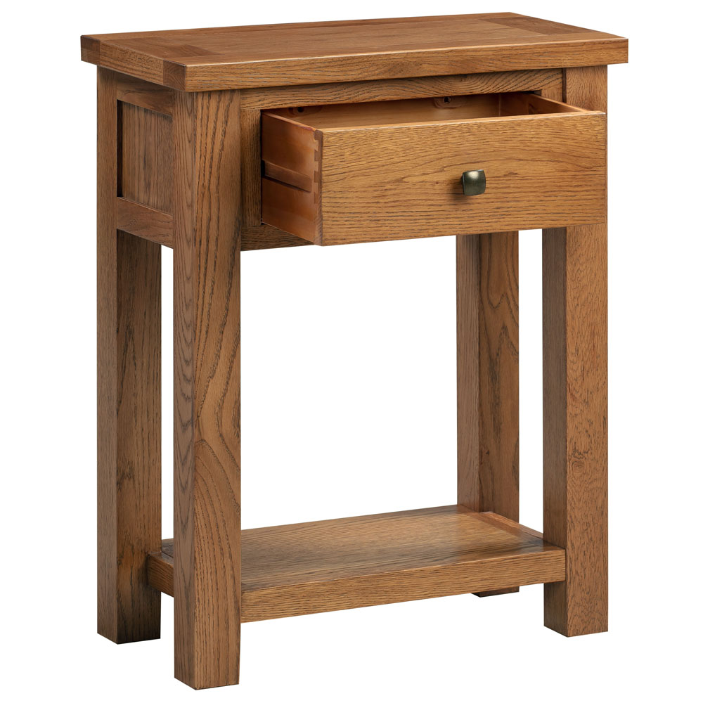 DOR078R 1 drawer console table hallway living dining room telephone table rustic dark oak open