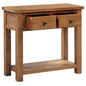 DOR079R_2_drawer_console_table_hallway_living_dining_room_telephone_table_rustic_dark_oak_open DOR079R 2 drawer console table hallway living dining room telephone table rustic dark oak open