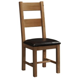 RUS098_ladder_back_dining_chair_dark_rustic_oak_lacquered_PU_seat Windsor Rustic Oak Ladder Back Dining Chair