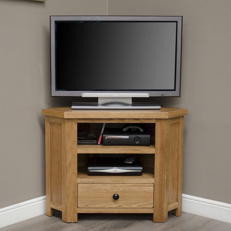 Rustic Solid Oak Corner TV Cabinet
